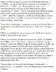 CySEC :ESMA新规同样适用于所有非欧盟区运营的经纪商