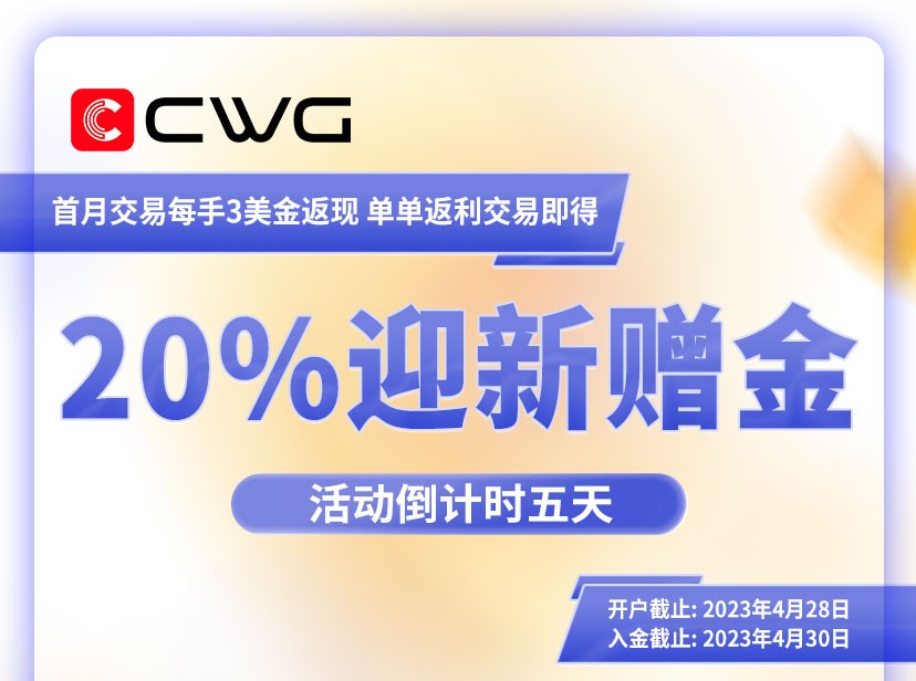 CWG $20迎新赠金活动倒计时五天