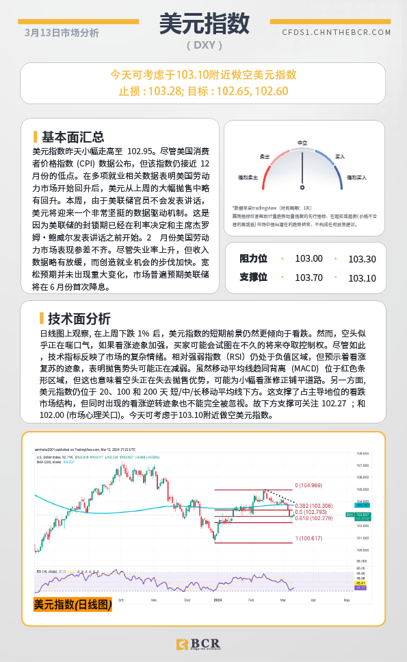 BCR每日早评及分析-2024年3月13日