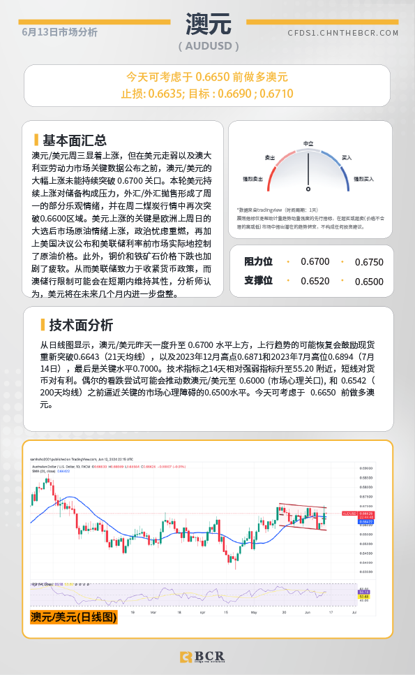 BCR每日早评及分析-2024年6月13日