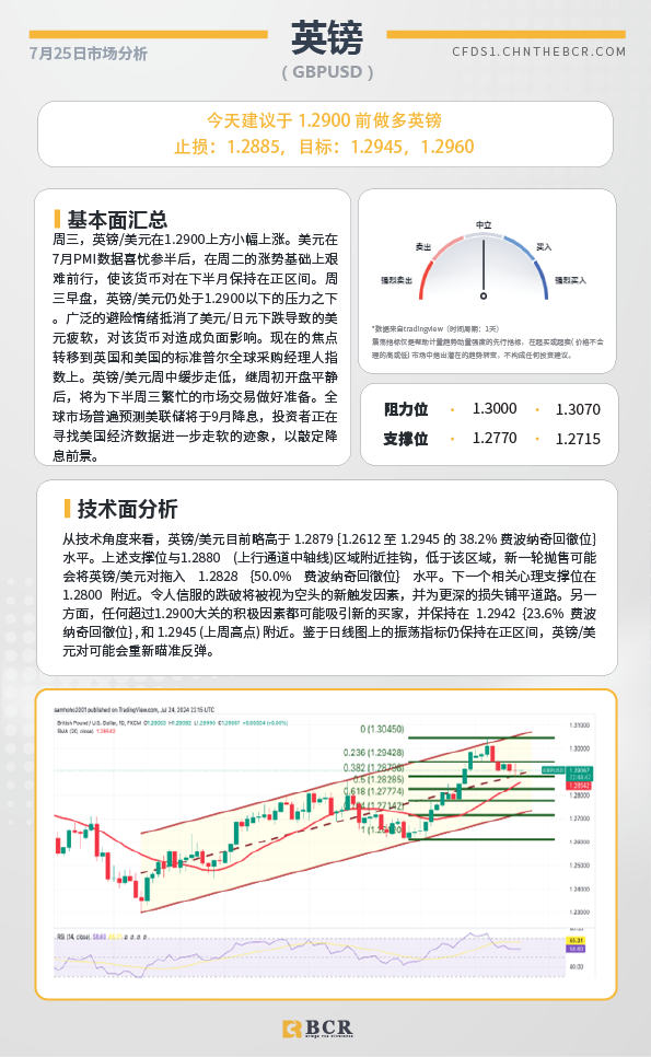  BCR每日早评及分析-2024年7月25日