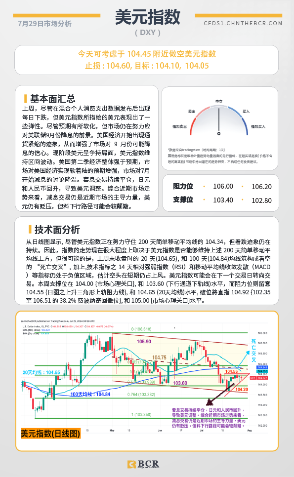 BCR每日早评及分析-2024年7月29日