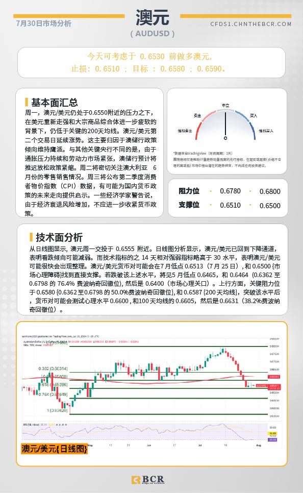 BCR每日早评及分析-2024年7月30日