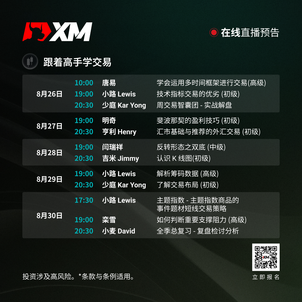 |XM| 中文在线直播讲座，本周预告（8/26-8/30）