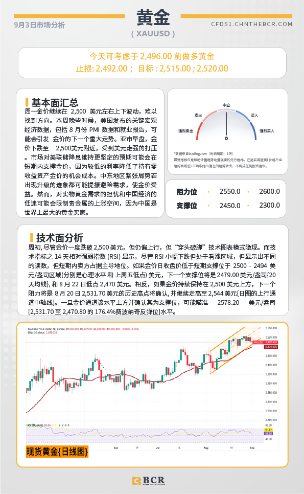  BCR每日早评及分析-2024年9月3日