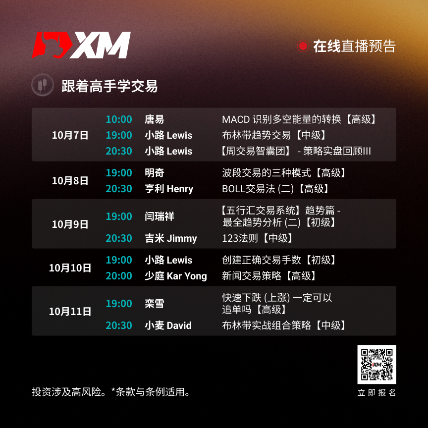 |XM| 中文在线直播讲座，本周预告（10/7-10/11）