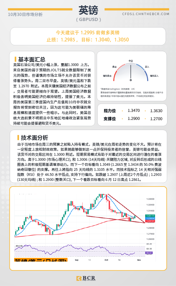  BCR每日早评及分析-2024年10月30日