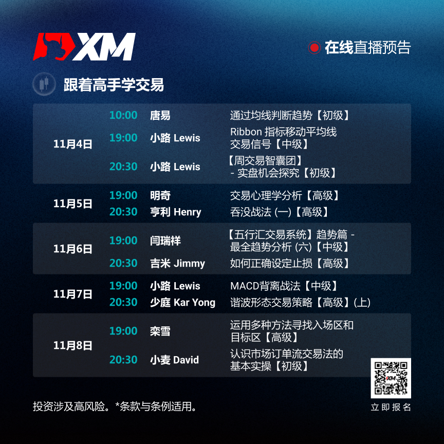 |XM| 中文在线直播讲座，本周预告（11/4-11/8）