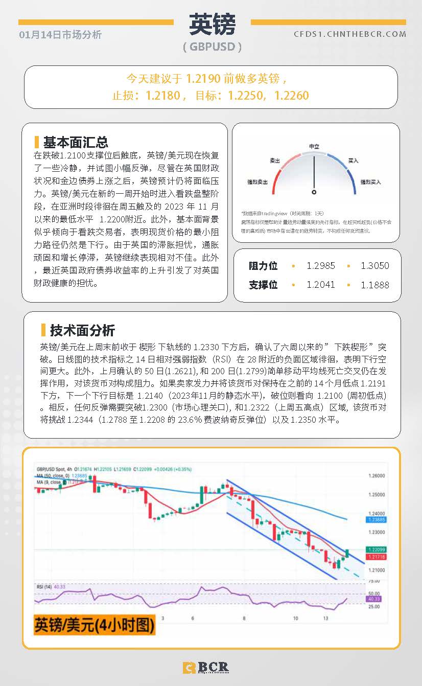 BCR每日早评及分析 - 2025年1月14日