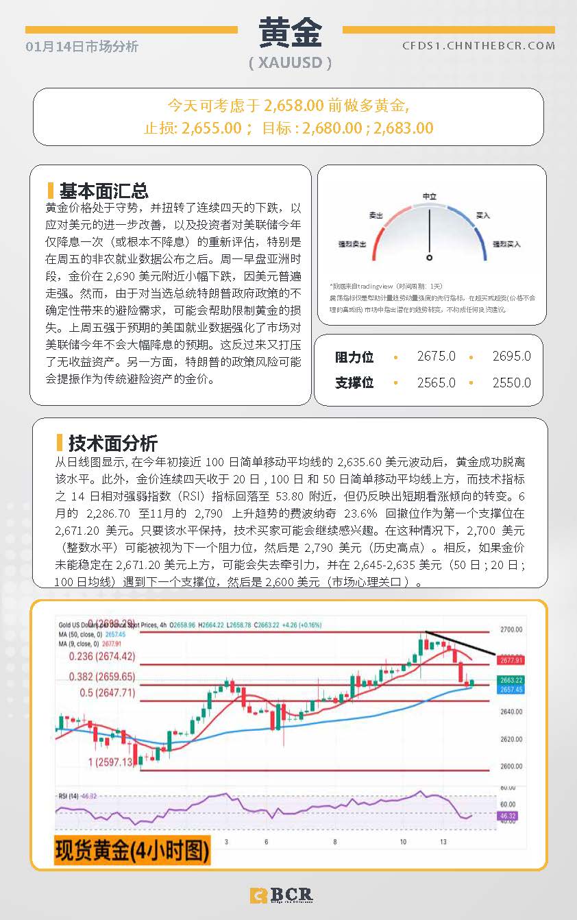 BCR每日早评及分析 - 2025年1月14日