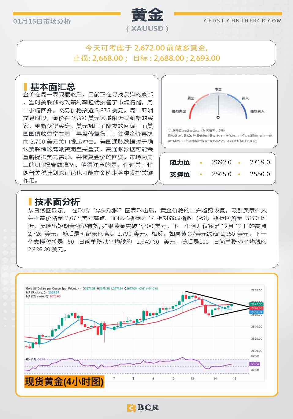 BCR每日早评及分析-2025年1月15日