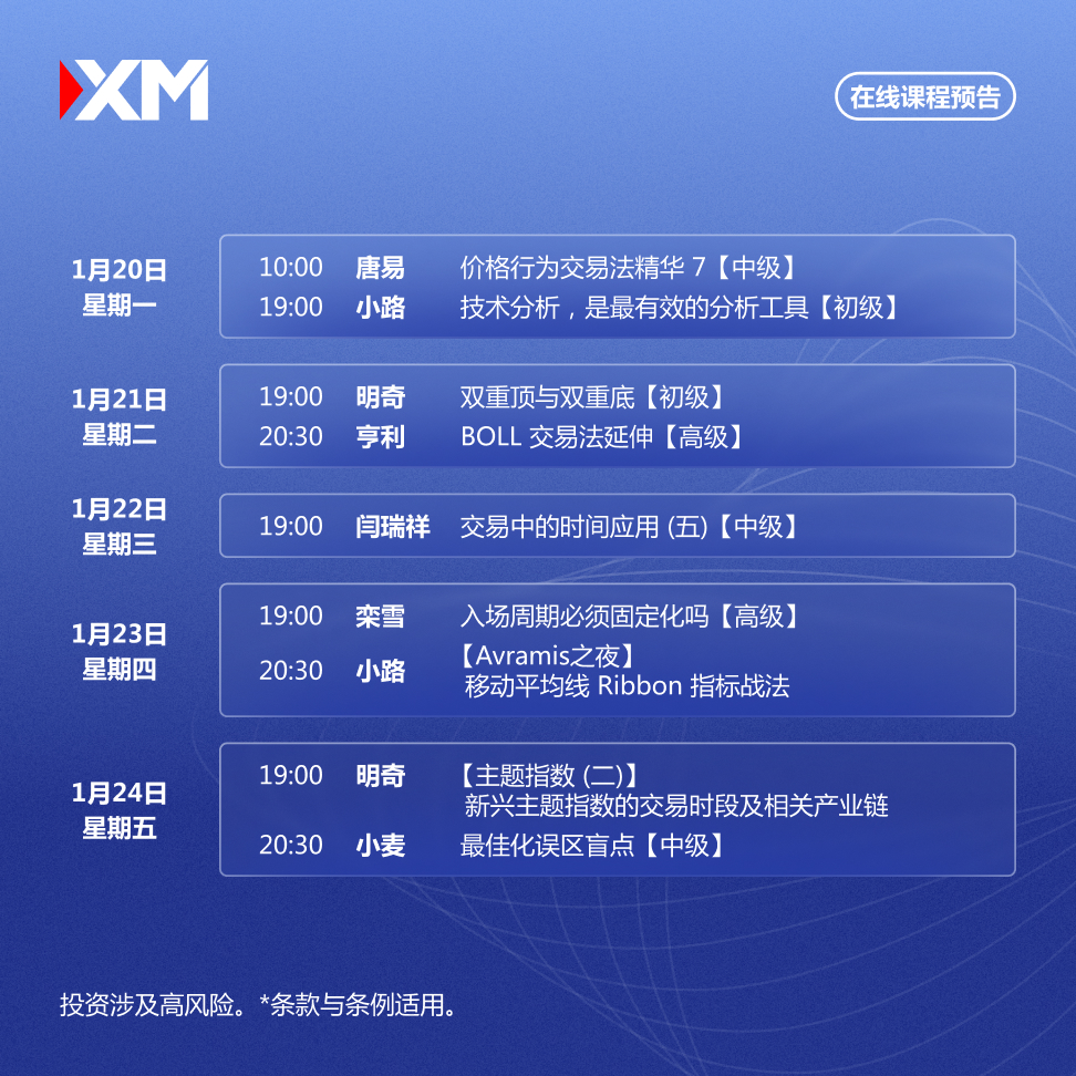 |XM| 中文在线直播讲座，本周预告（1/20-1/24）