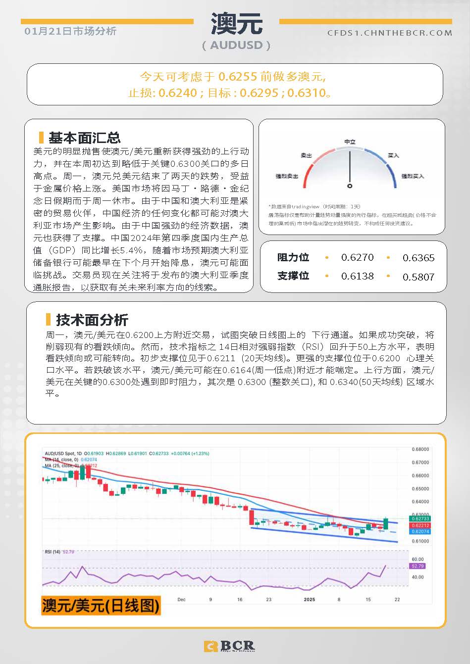 BCR每日早评及分析-2025年1月21日