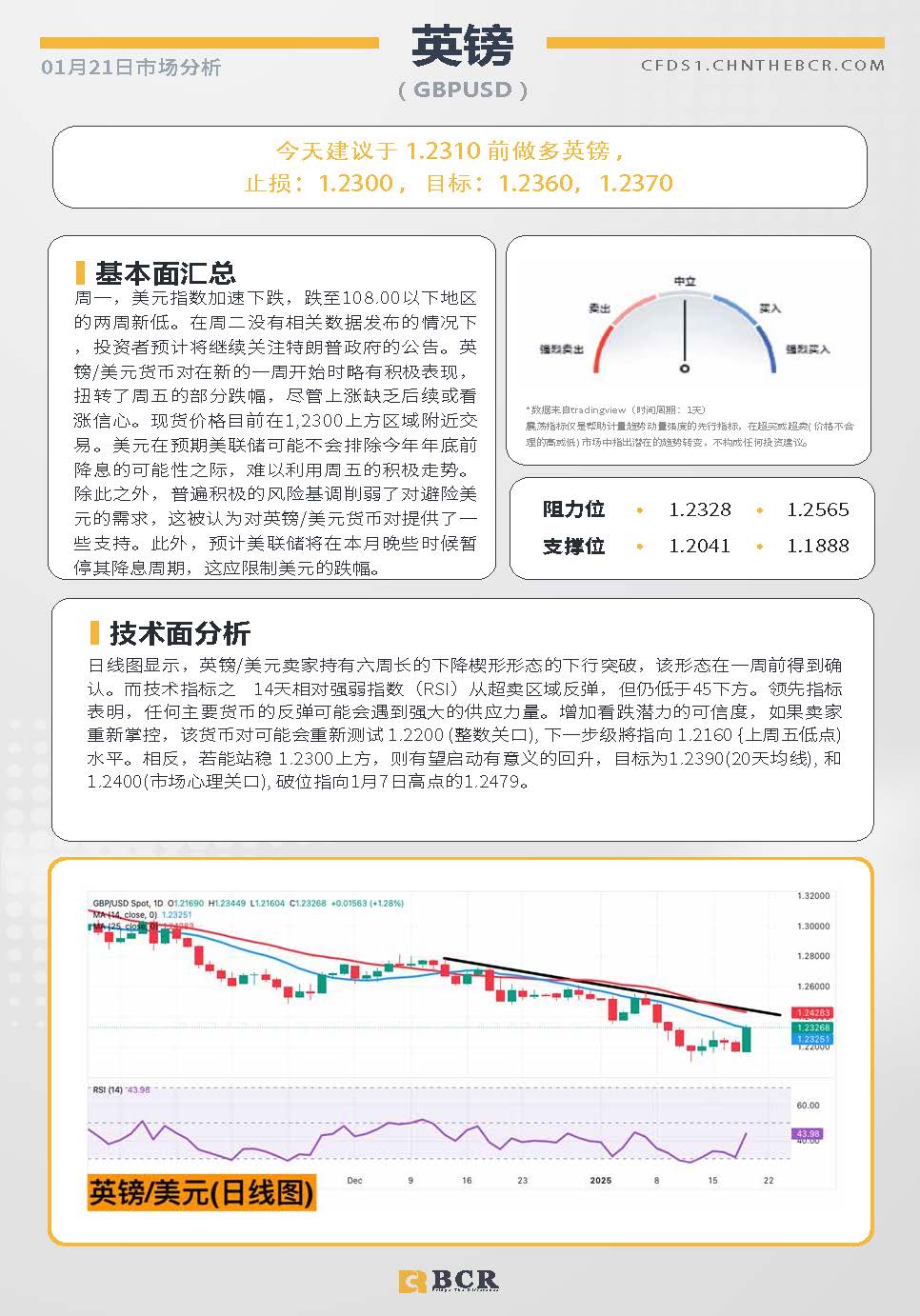 BCR每日早评及分析-2025年1月21日