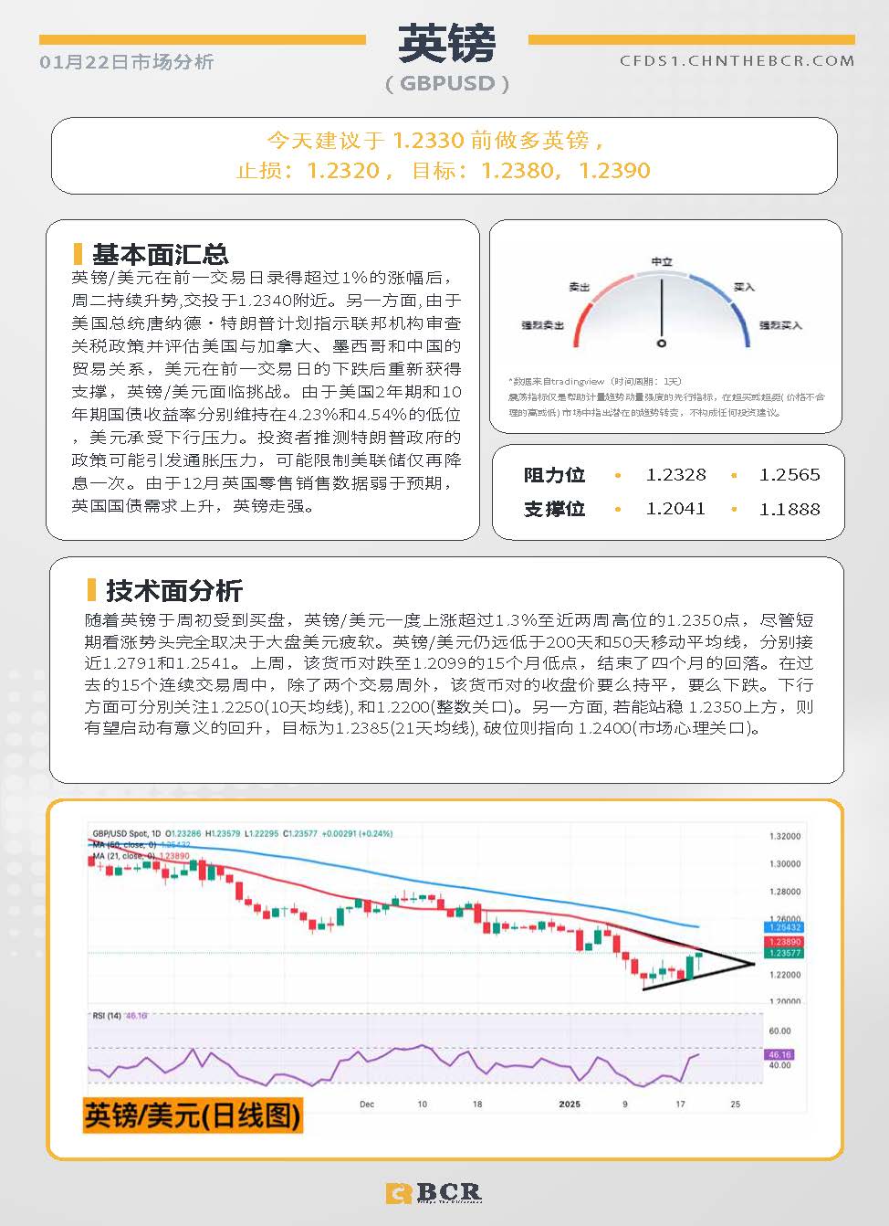 BCR每日早评及分析-2025年1月22日