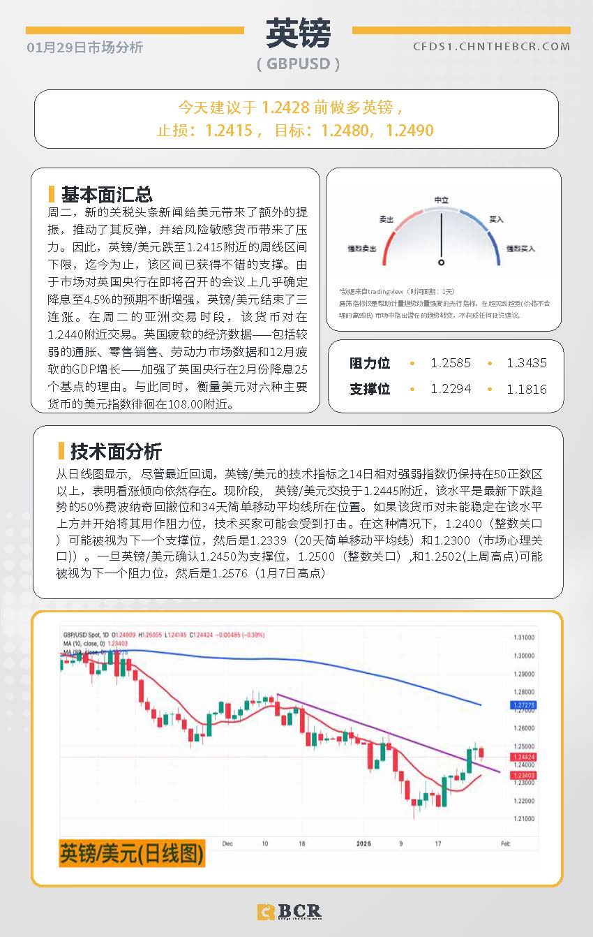 BCR每日早评及分析-2025年1月29日