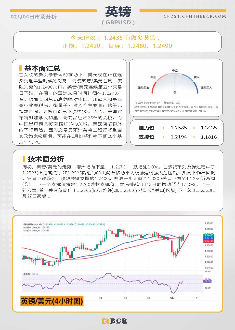 BCR每日早评及分析-2025年2月4日