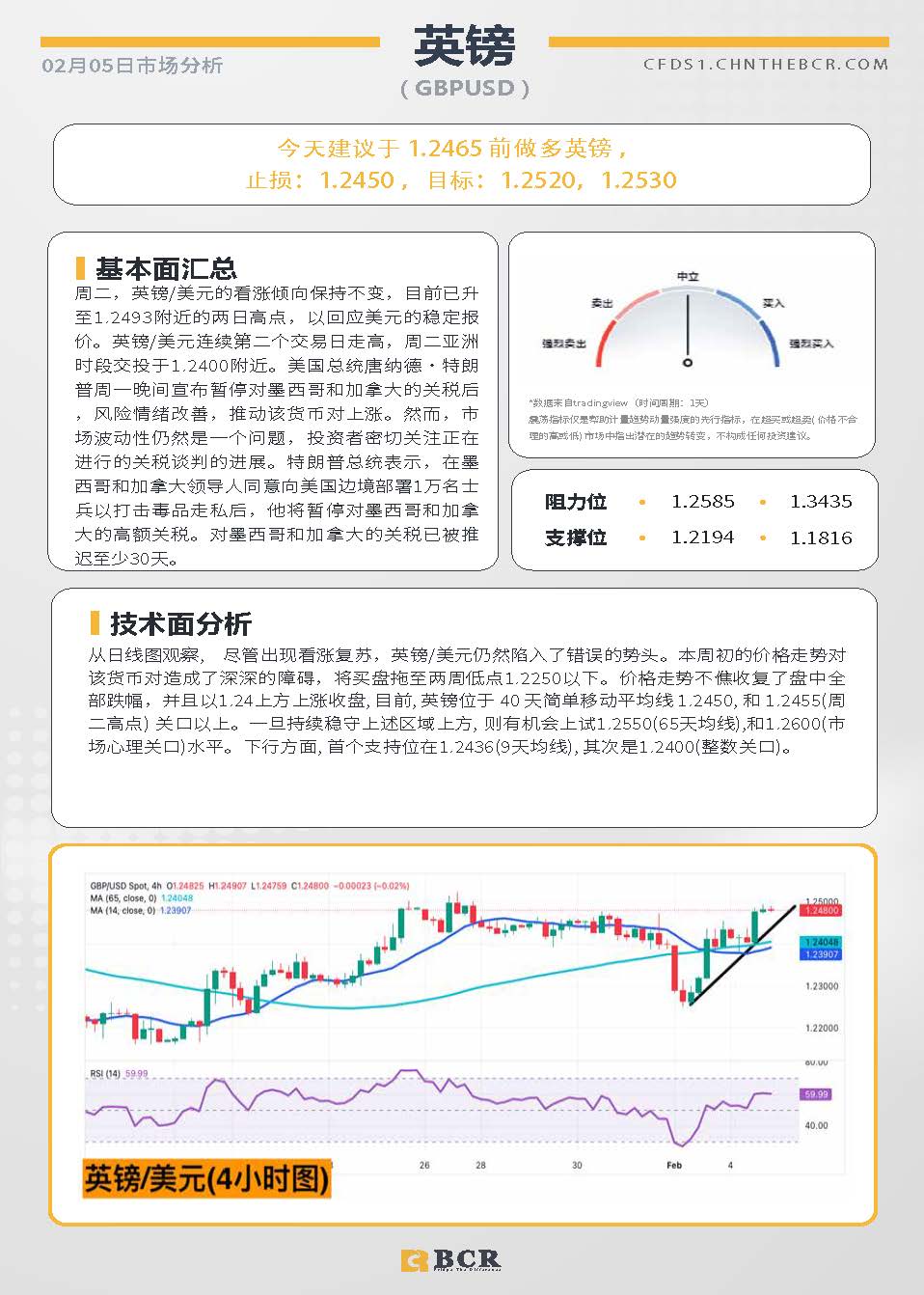 BCR每日早评及分析-2025年2月5日